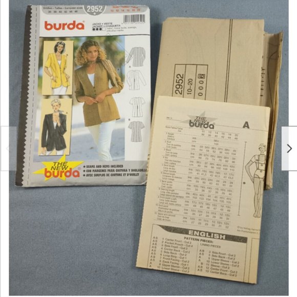 Bust 33-41 Burda 2952 Jacket Blazer Pocket Sewing Pattern English French Spanish - Picture 1 of 3